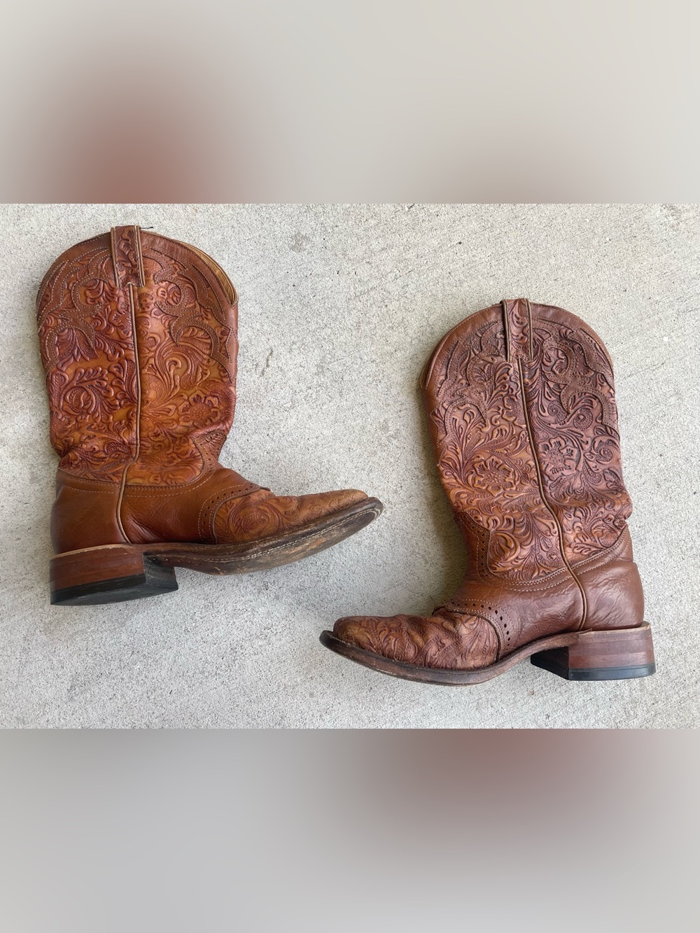 Boulet Brown Leather Tooled Floral Cowboy Boots 8C 2015 Western Festival Cowgirl